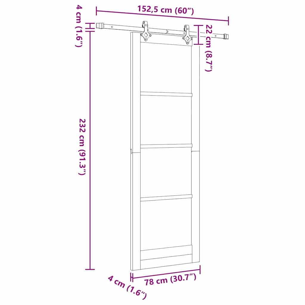 Συρόμενη Πόρτα Λευκό 78 x 232 cm Μασίφ ξύλο πεύκου και γυαλί - Pakobazaar