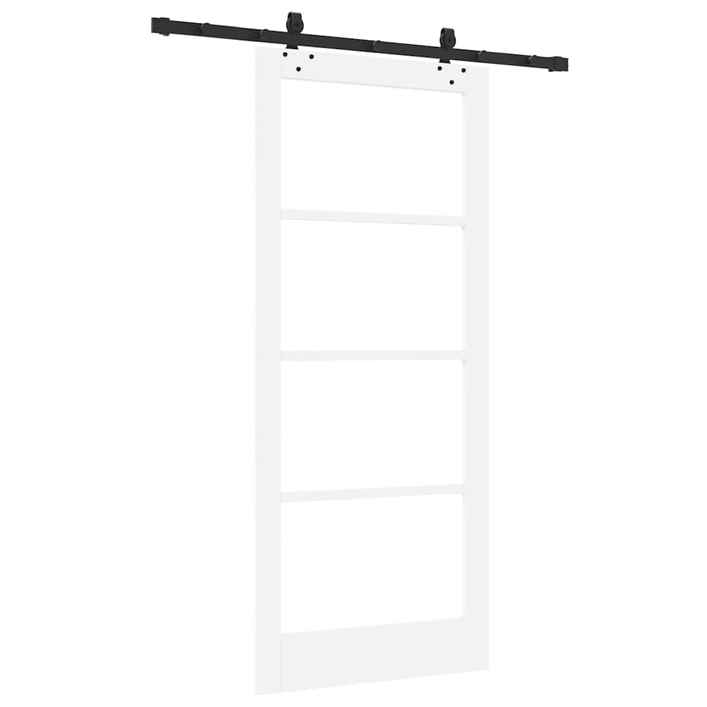 Συρόμενη Πόρτα Λευκό 86 x 198,5 cm Μασίφ ξύλο πεύκου και γυαλί