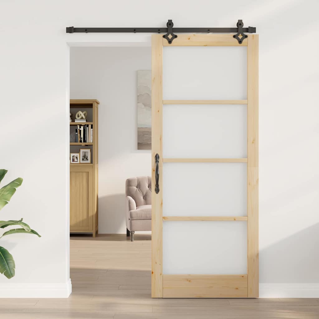 Συρόμενη Πόρτα Φυσικό 86 x 211 cm Μασίφ ξύλο πεύκου και γυαλί - Pakobazaar