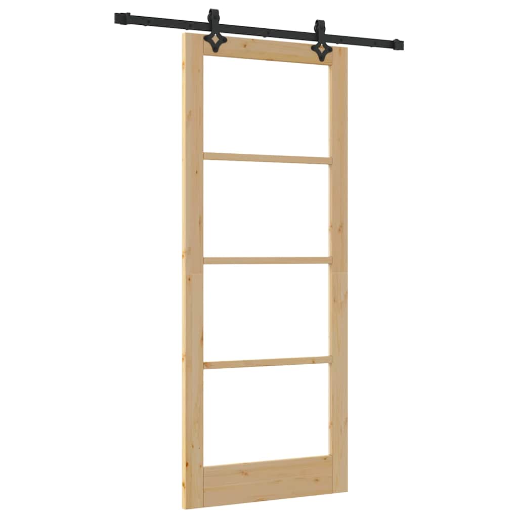Συρόμενη Πόρτα Φυσικό 86 x 211 cm Μασίφ ξύλο πεύκου και γυαλί - Pakobazaar