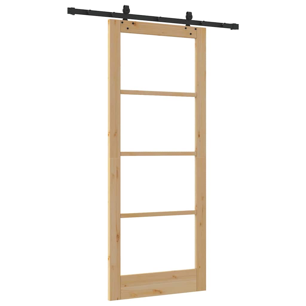 Συρόμενη Πόρτα Φυσικό 86 x 211 cm Μασίφ ξύλο πεύκου και γυαλί - Pakobazaar