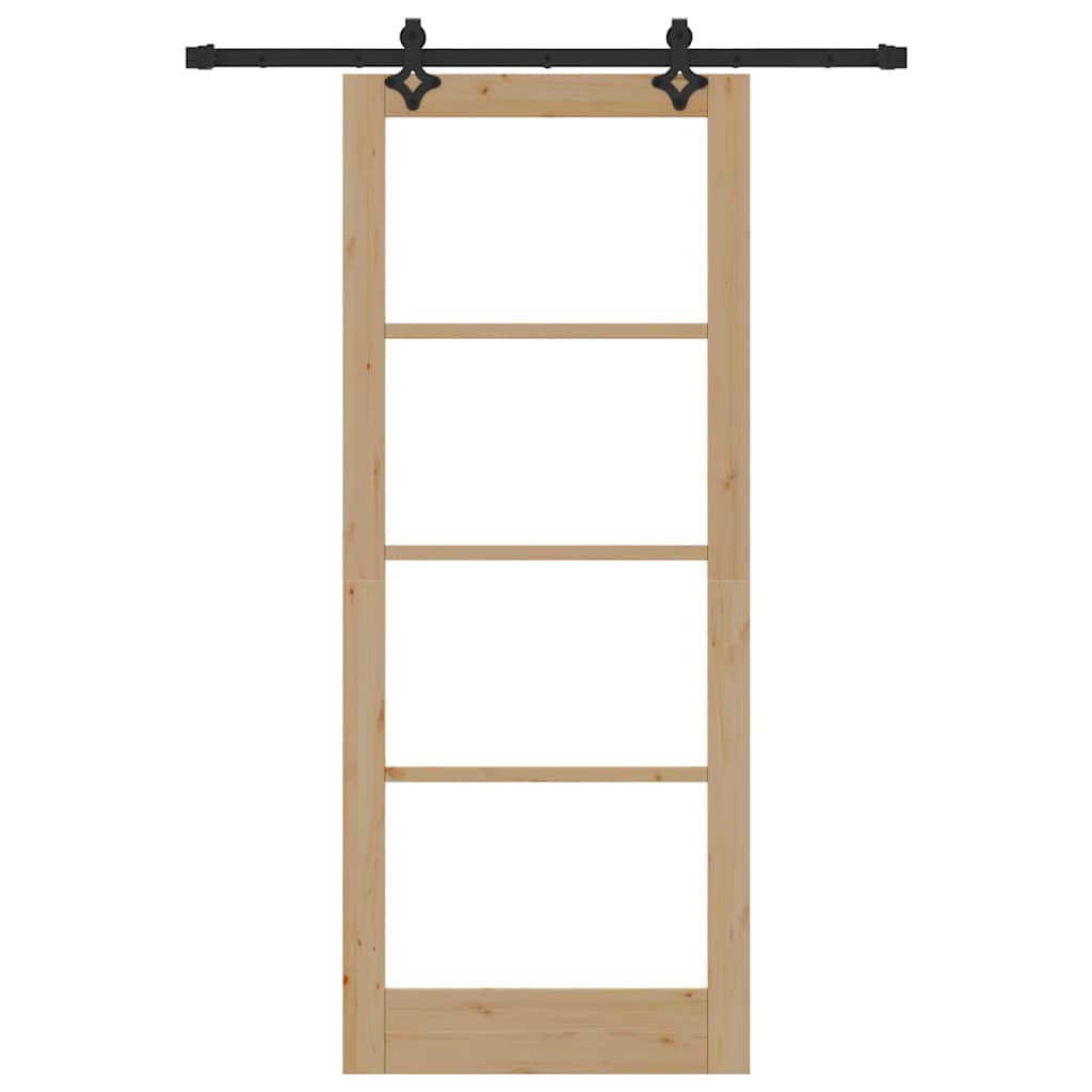Συρόμενη Πόρτα Φυσικό 86 x 211 cm Μασίφ ξύλο πεύκου και γυαλί - Pakobazaar