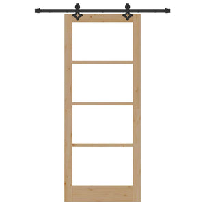 Συρόμενη Πόρτα Φυσικό 86 x 211 cm Μασίφ ξύλο πεύκου και γυαλί - Pakobazaar