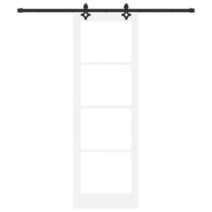 Συρόμενη Πόρτα Λευκό 78 x 232 cm Μασίφ ξύλο πεύκου και γυαλί