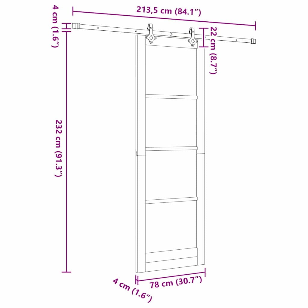 Συρόμενη Πόρτα Λευκό 78 x 232 cm Μασίφ ξύλο πεύκου και γυαλί