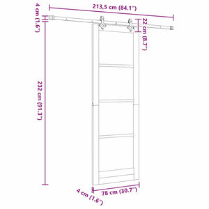 Συρόμενη Πόρτα Λευκό 78 x 232 cm Μασίφ ξύλο πεύκου και γυαλί
