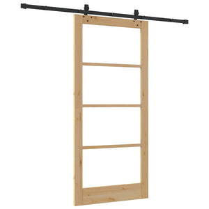 Συρόμενη Πόρτα Φυσικό 93 x 202 cm Μασίφ ξύλο πεύκου και γυαλί - Pakobazaar