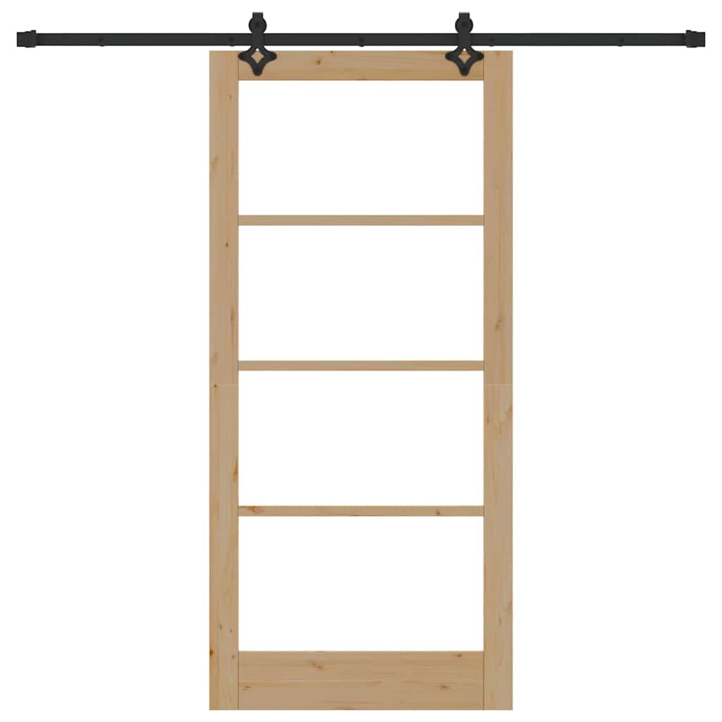 Συρόμενη Πόρτα Φυσικό 93 x 202 cm Μασίφ ξύλο πεύκου και γυαλί - Pakobazaar