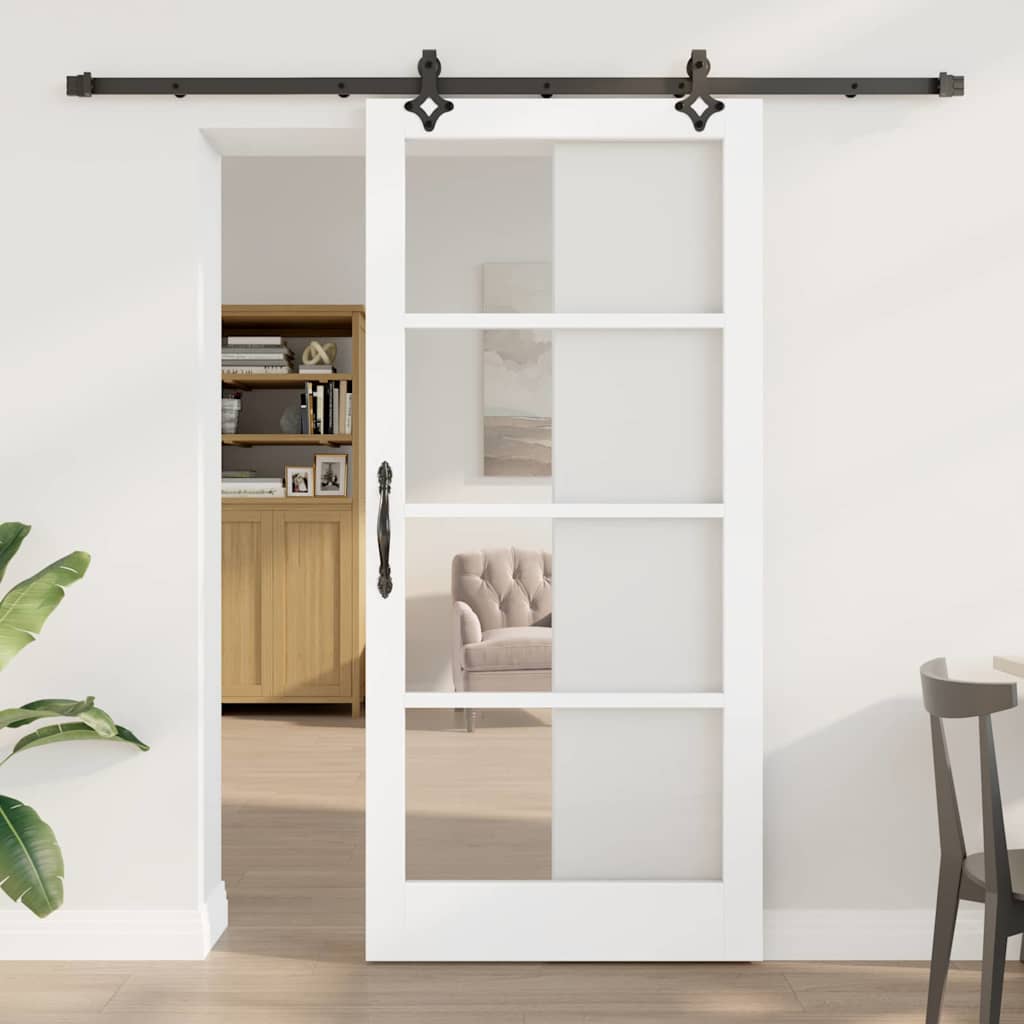 Συρόμενη Πόρτα Λευκό 93 x 202 cm Μασίφ ξύλο πεύκου και γυαλί - Pakobazaar
