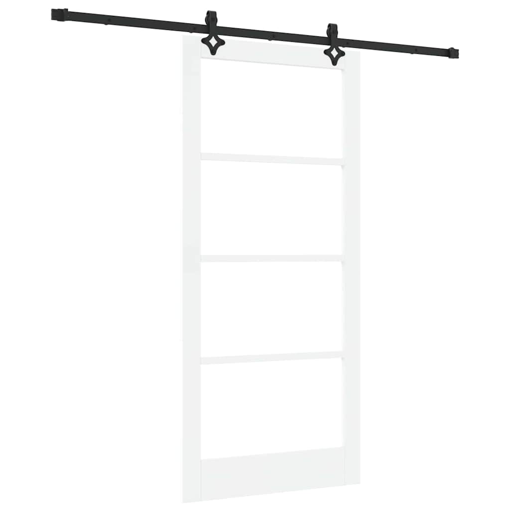 Συρόμενη Πόρτα Λευκό 93 x 202 cm Μασίφ ξύλο πεύκου και γυαλί - Pakobazaar
