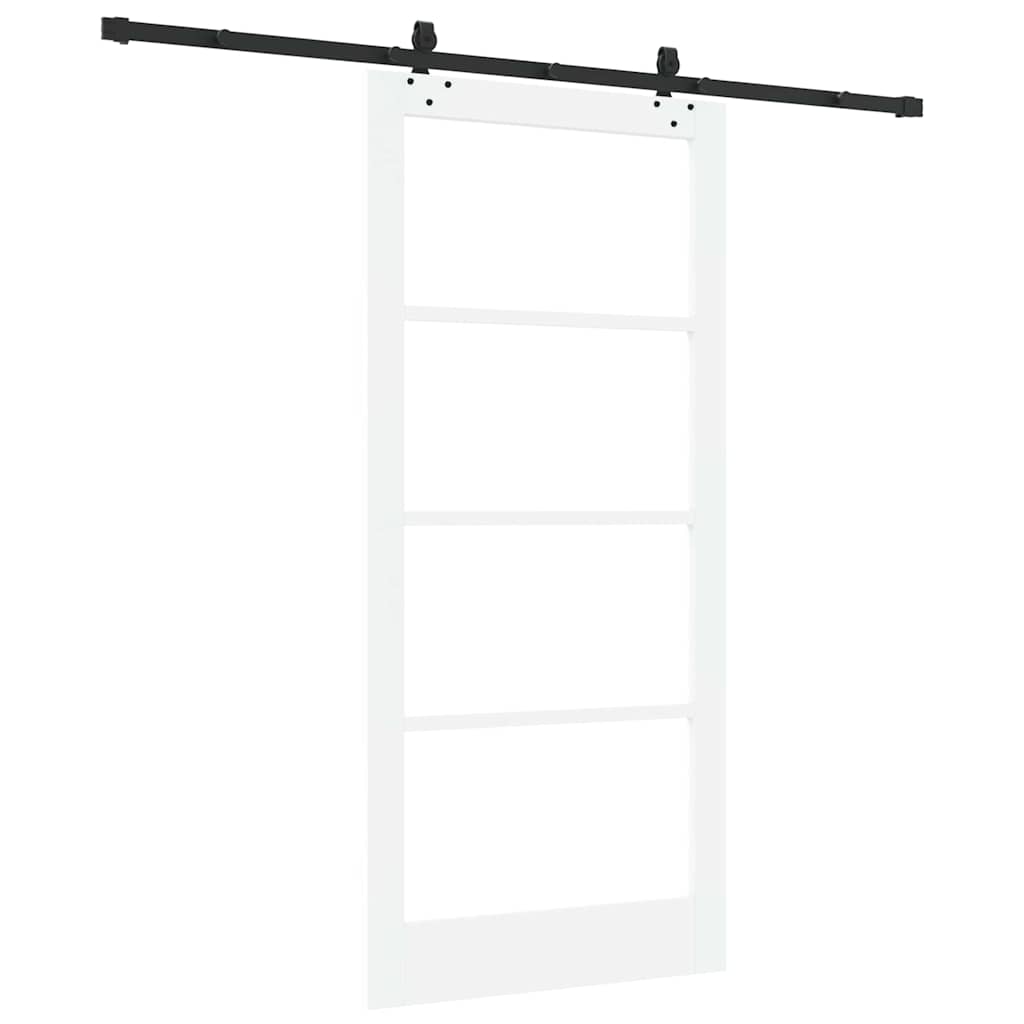Συρόμενη Πόρτα Λευκό 93 x 202 cm Μασίφ ξύλο πεύκου και γυαλί - Pakobazaar