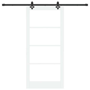 Συρόμενη Πόρτα Λευκό 93 x 202 cm Μασίφ ξύλο πεύκου και γυαλί - Pakobazaar