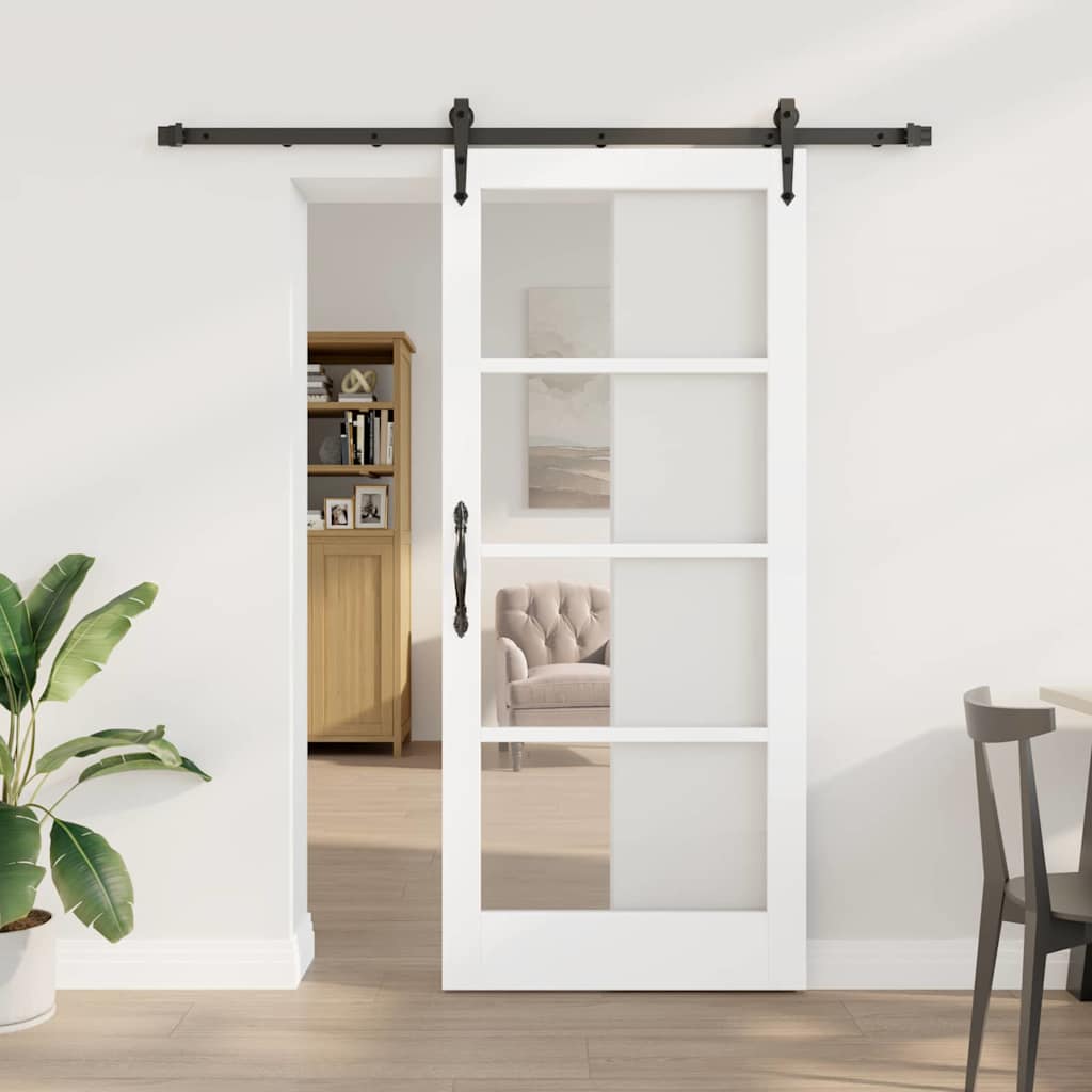 Συρόμενη Πόρτα Λευκό 86 x 198,5 cm Μασίφ ξύλο πεύκου και γυαλί - Pakobazaar