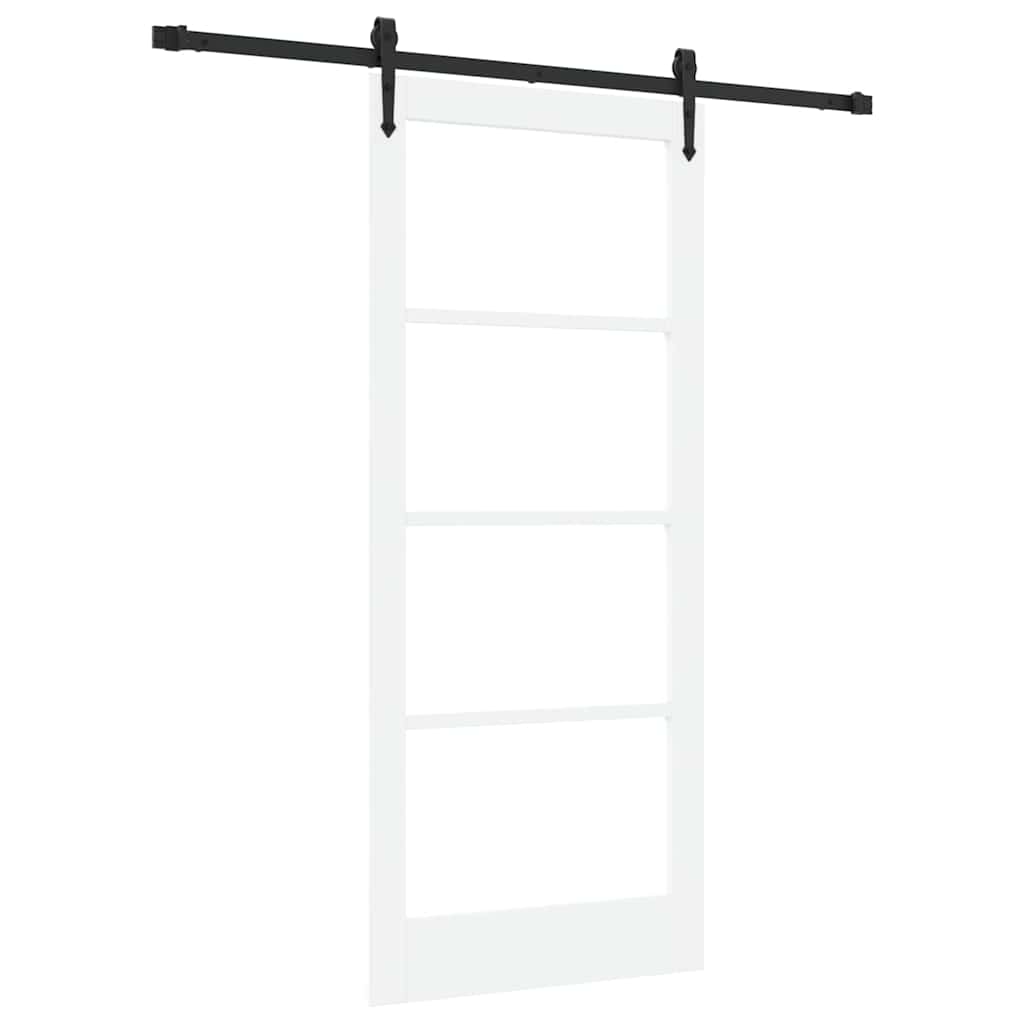 Συρόμενη Πόρτα Λευκό 86 x 198,5 cm Μασίφ ξύλο πεύκου και γυαλί - Pakobazaar