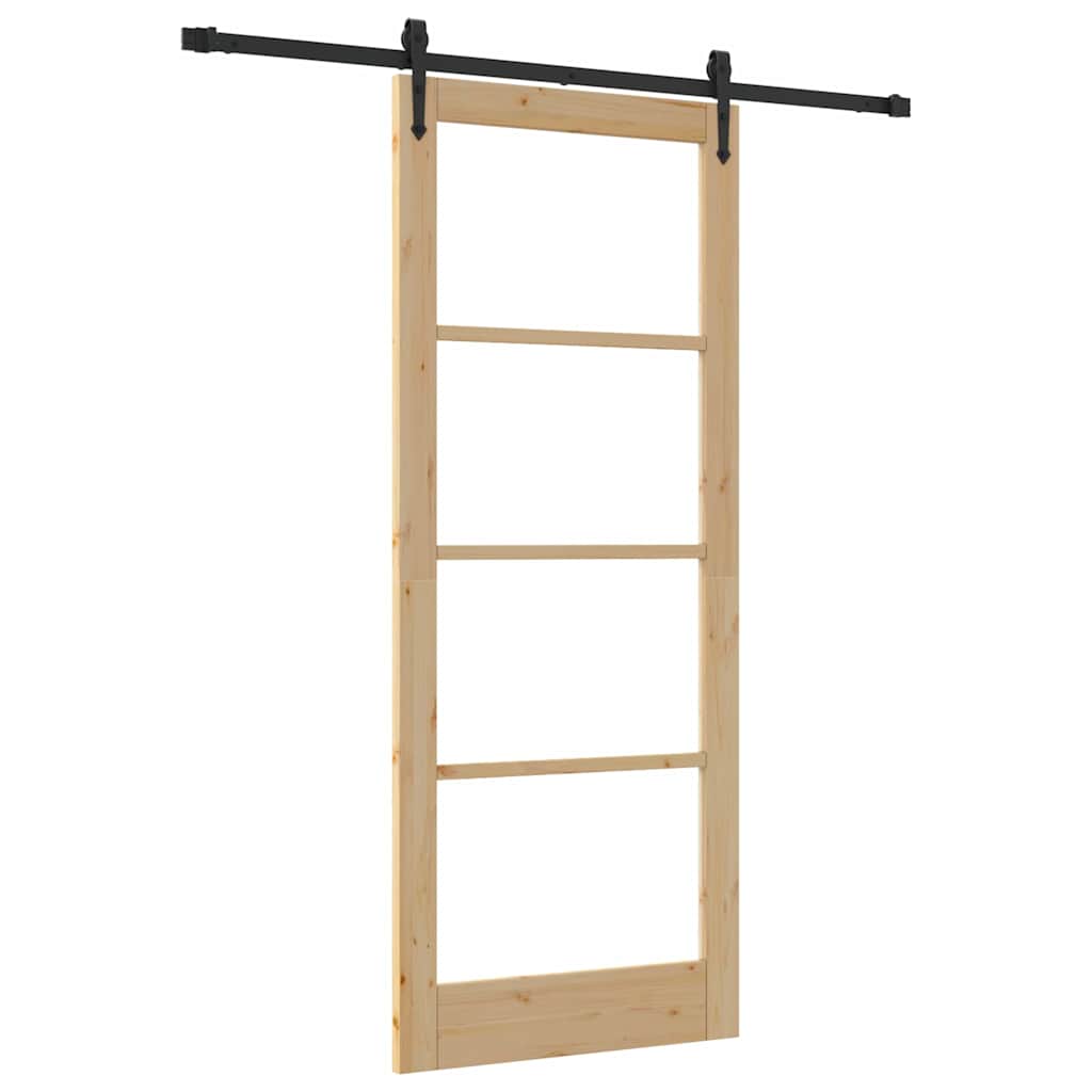Συρόμενη Πόρτα Φυσικό 86 x 211 cm Μασίφ ξύλο πεύκου και γυαλί - Pakobazaar