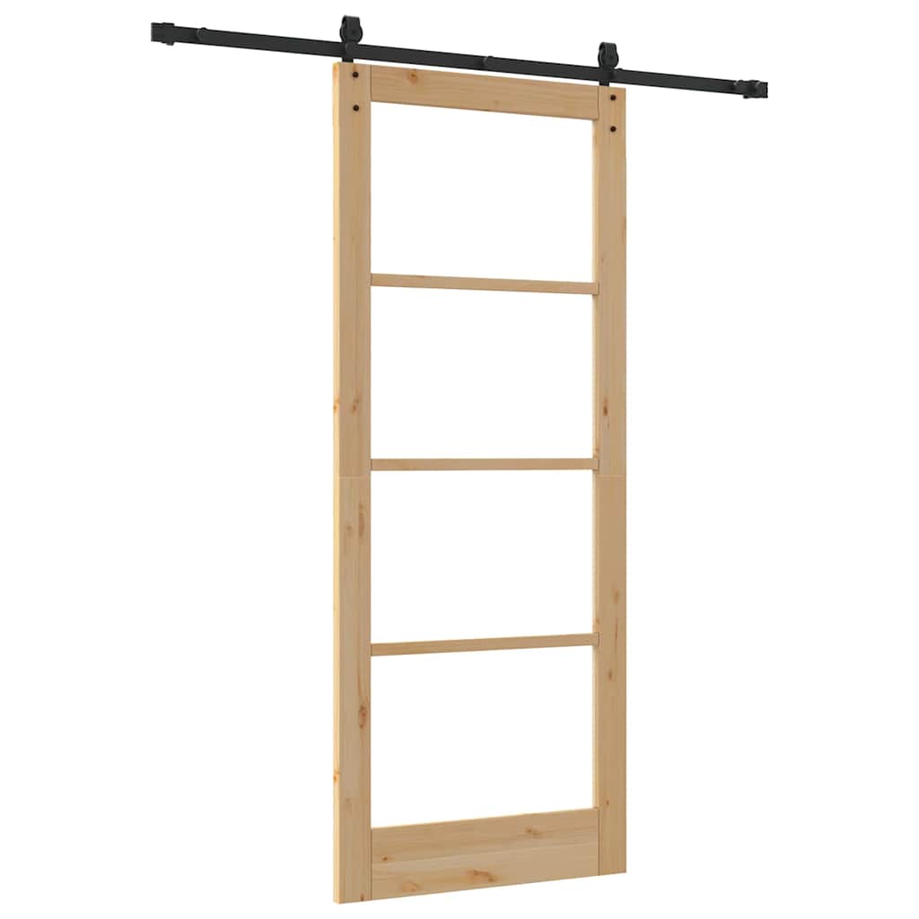 Συρόμενη Πόρτα Φυσικό 86 x 211 cm Μασίφ ξύλο πεύκου και γυαλί - Pakobazaar