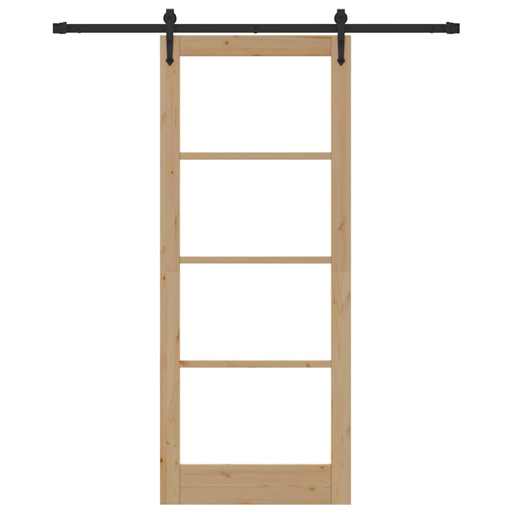 Συρόμενη Πόρτα Φυσικό 86 x 211 cm Μασίφ ξύλο πεύκου και γυαλί - Pakobazaar