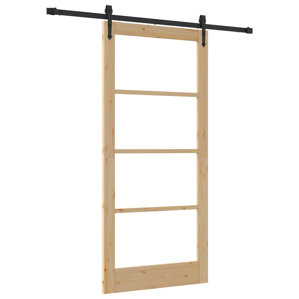 Συρόμενη Πόρτα Φυσικό 93 x 202 cm Μασίφ ξύλο πεύκου και γυαλί - Pakobazaar