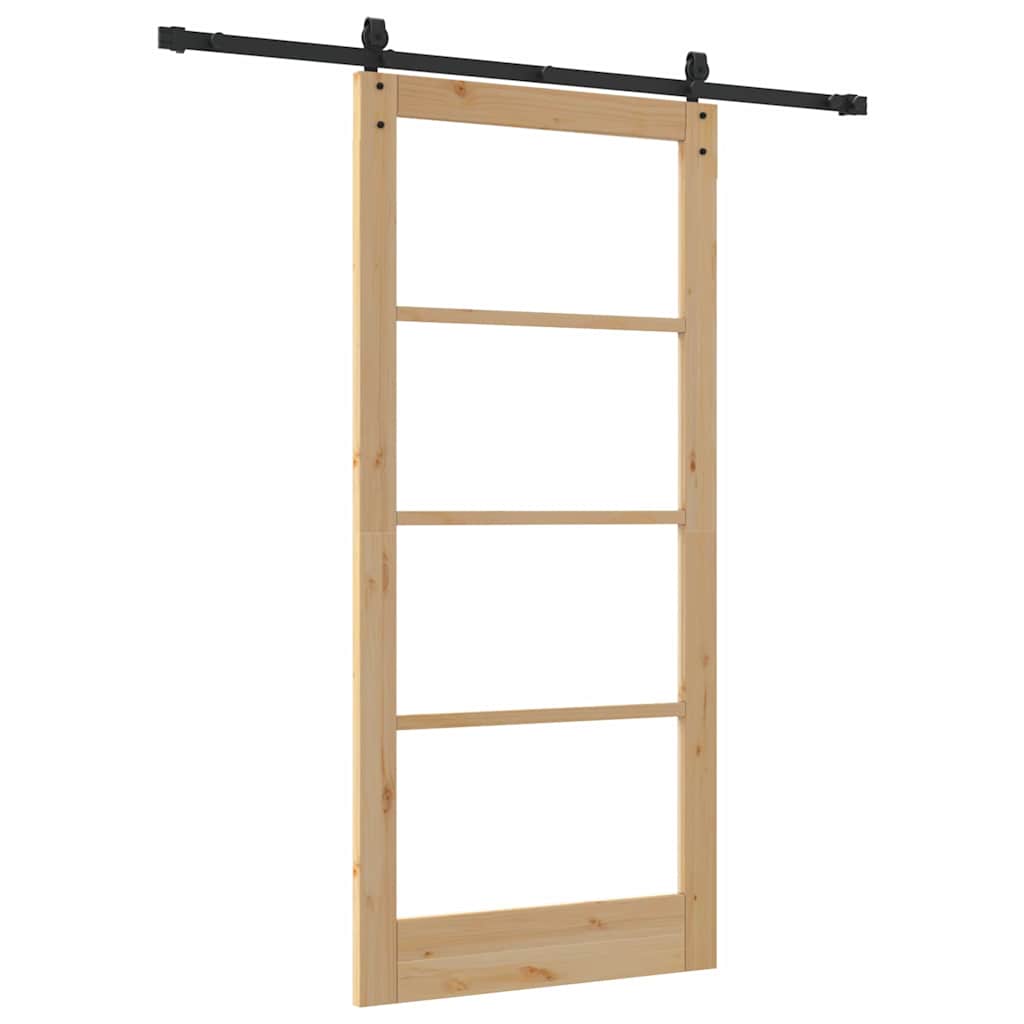 Συρόμενη Πόρτα Φυσικό 93 x 202 cm Μασίφ ξύλο πεύκου και γυαλί - Pakobazaar