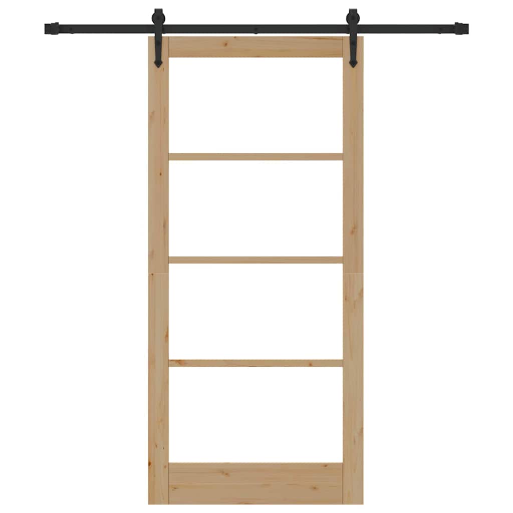 Συρόμενη Πόρτα Φυσικό 93 x 202 cm Μασίφ ξύλο πεύκου και γυαλί - Pakobazaar