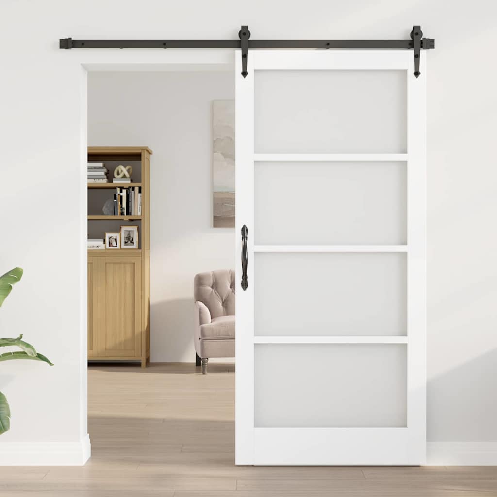 Συρόμενη Πόρτα Λευκό 93 x 202 cm Μασίφ ξύλο πεύκου και γυαλί - Pakobazaar
