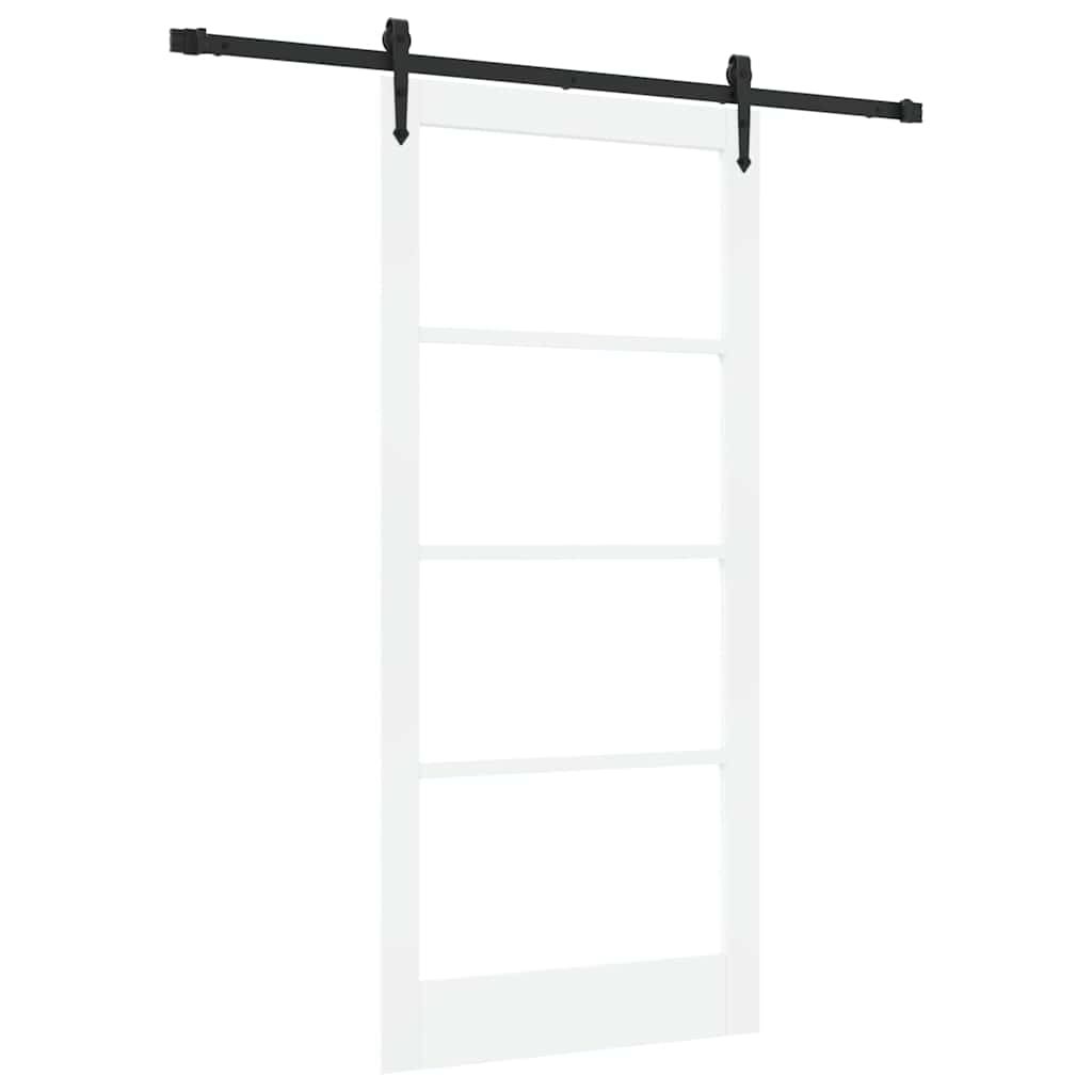 Συρόμενη Πόρτα Λευκό 93 x 202 cm Μασίφ ξύλο πεύκου και γυαλί - Pakobazaar