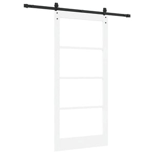 Συρόμενη Πόρτα Λευκό 93 x 202 cm Μασίφ ξύλο πεύκου και γυαλί - Pakobazaar