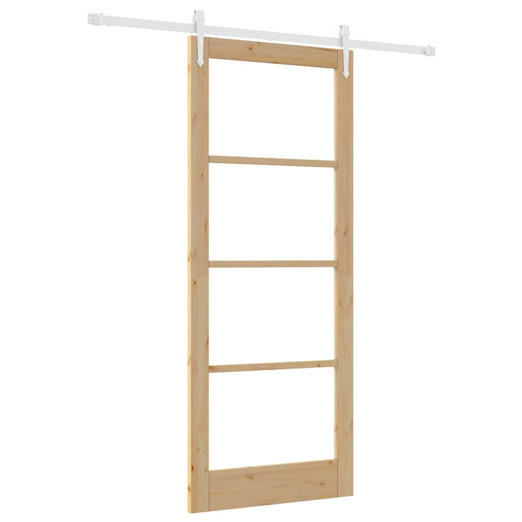 Συρόμενη Πόρτα Φυσικό 86 x 211 cm Μασίφ ξύλο πεύκου και γυαλί - Pakobazaar