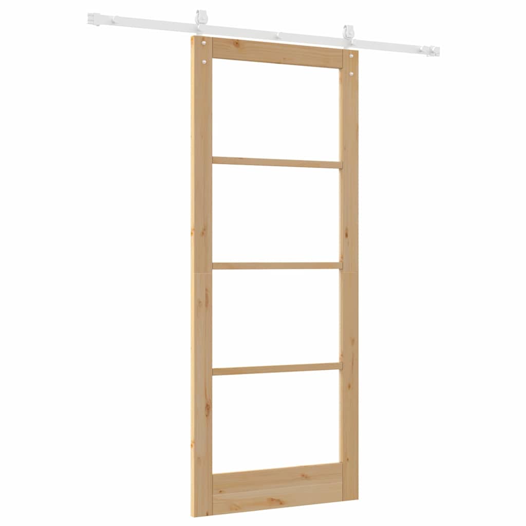 Συρόμενη Πόρτα Φυσικό 86 x 211 cm Μασίφ ξύλο πεύκου και γυαλί - Pakobazaar