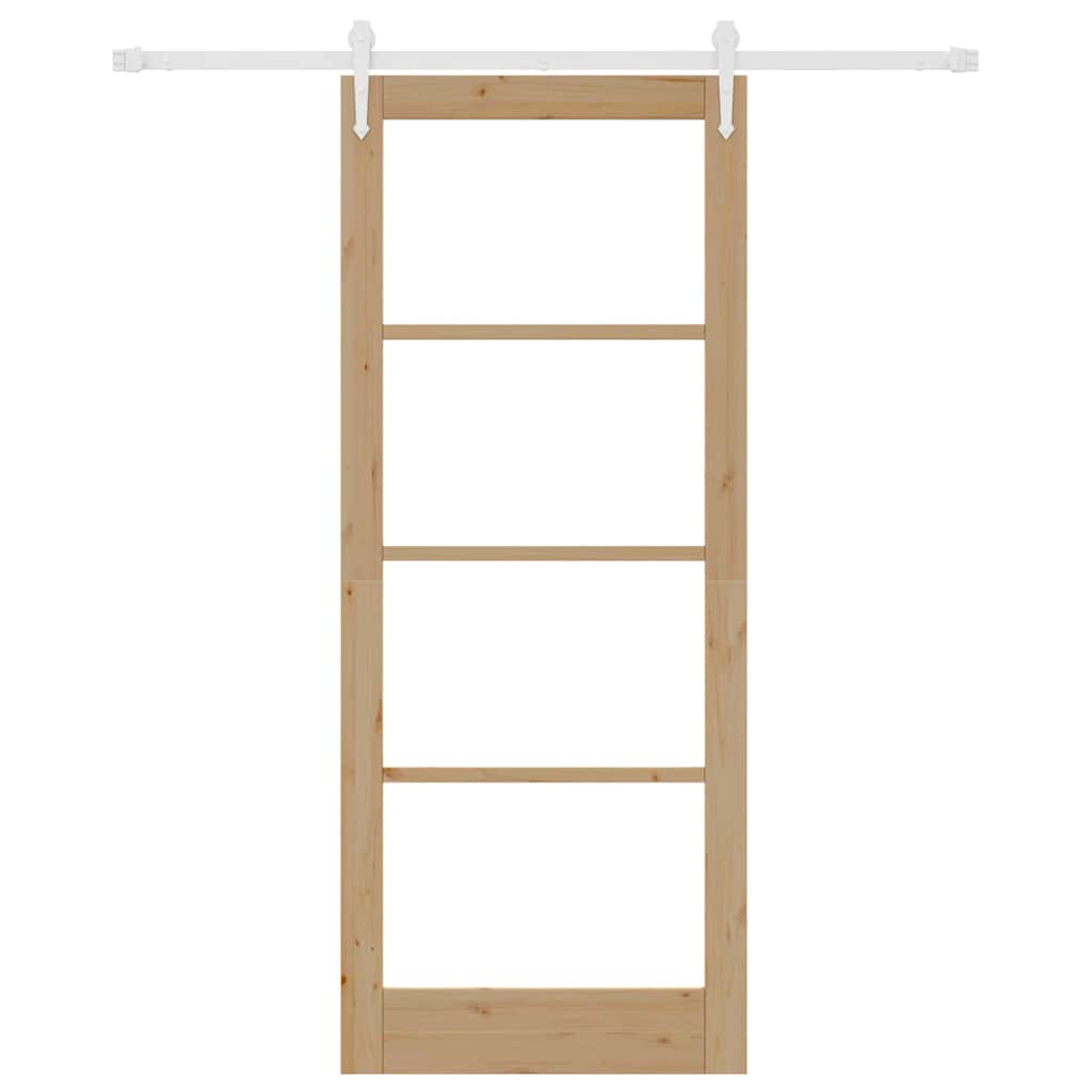 Συρόμενη Πόρτα Φυσικό 86 x 211 cm Μασίφ ξύλο πεύκου και γυαλί - Pakobazaar