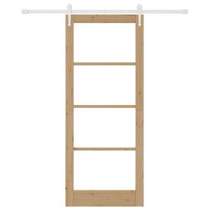 Συρόμενη Πόρτα Φυσικό 86 x 211 cm Μασίφ ξύλο πεύκου και γυαλί - Pakobazaar