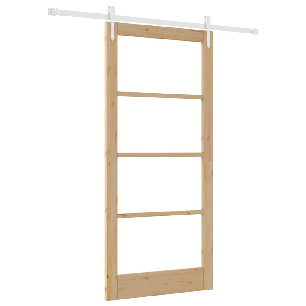 Συρόμενη Πόρτα Φυσικό 93 x 202 cm Μασίφ ξύλο πεύκου και γυαλί - Pakobazaar