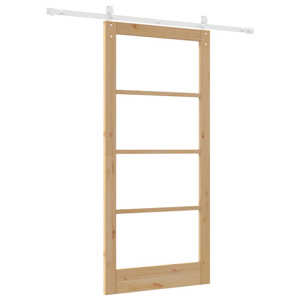 Συρόμενη Πόρτα Φυσικό 93 x 202 cm Μασίφ ξύλο πεύκου και γυαλί - Pakobazaar