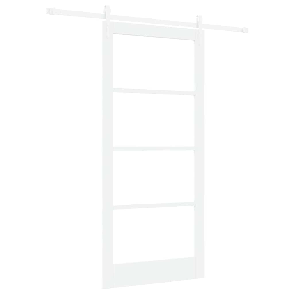 Συρόμενη Πόρτα Λευκό 93 x 202 cm Μασίφ ξύλο πεύκου και γυαλί - Pakobazaar