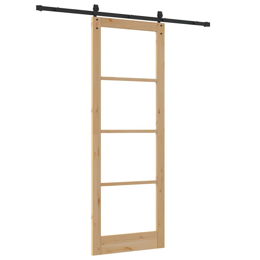 Συρόμενη Πόρτα Φυσικό και Μαύρο 83 x 232 εκ.