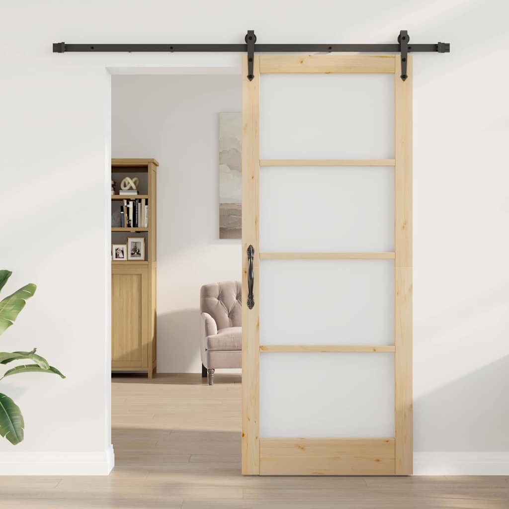 Συρόμενη Πόρτα Φυσικό και Μαύρο 86 x 211 cm - Pakobazaar