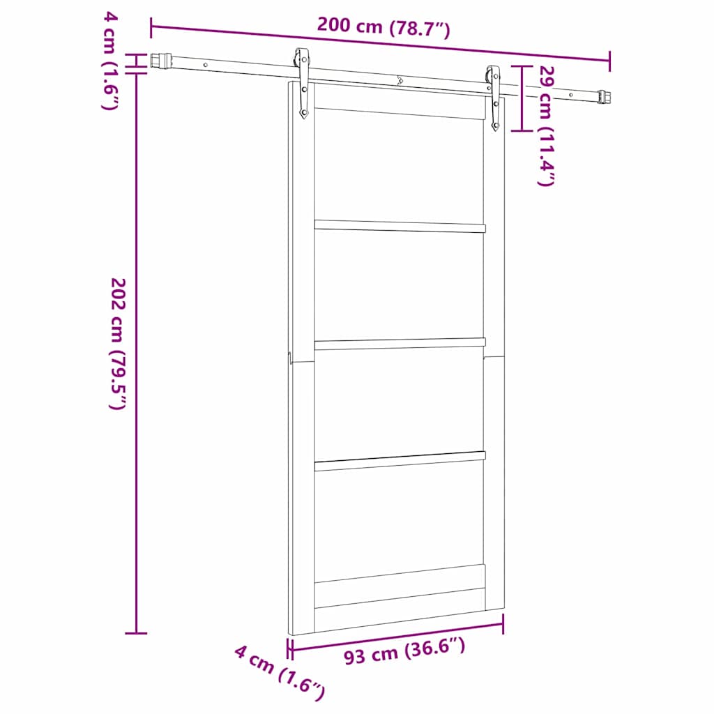 Συρόμενη Πόρτα Φυσικό και Μαύρο 93 x 202 cm - Pakobazaar