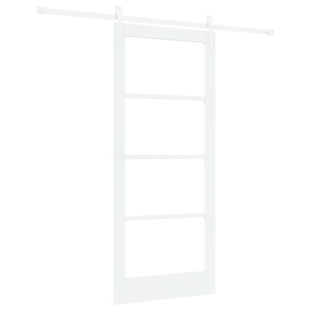 Συρόμενη Πόρτα Λευκό 86 x 198,5 cm Μασίφ ξύλο πεύκου και γυαλί - Pakobazaar