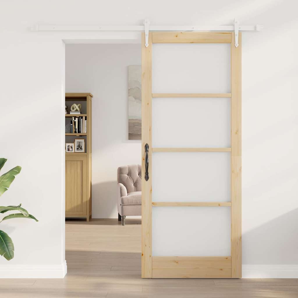Συρόμενη Πόρτα Φυσικό 86 x 211 cm Μασίφ ξύλο πεύκου και γυαλί - Pakobazaar