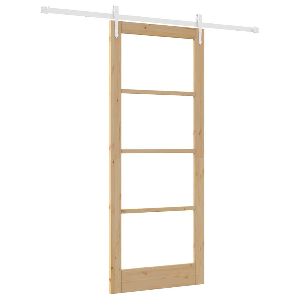 Συρόμενη Πόρτα Φυσικό 86 x 211 cm Μασίφ ξύλο πεύκου και γυαλί - Pakobazaar