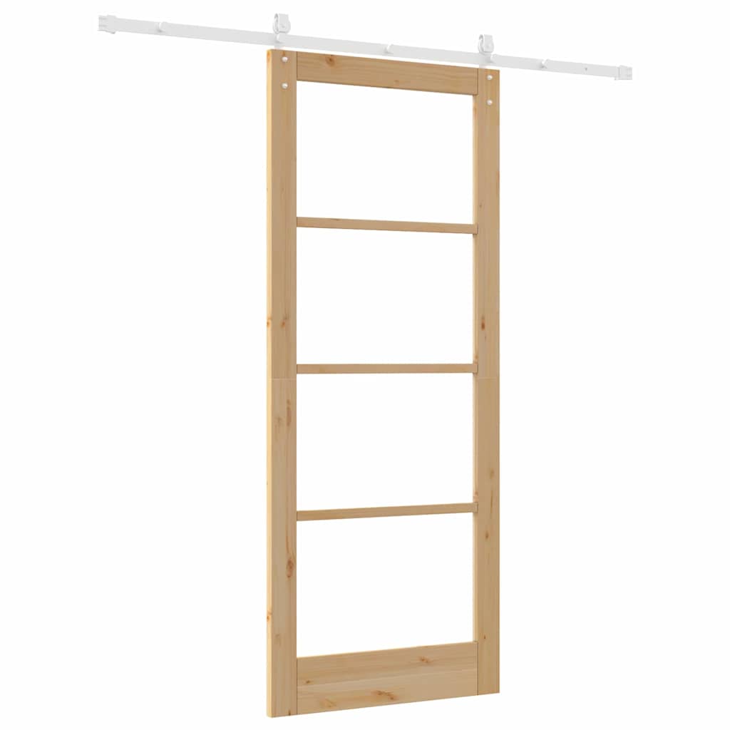 Συρόμενη Πόρτα Φυσικό 86 x 211 cm Μασίφ ξύλο πεύκου και γυαλί - Pakobazaar