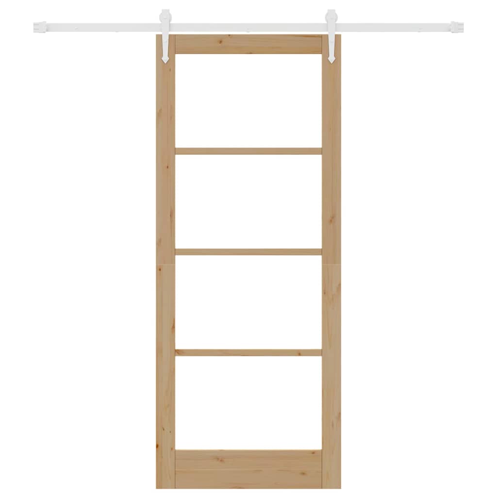 Συρόμενη Πόρτα Φυσικό 86 x 211 cm Μασίφ ξύλο πεύκου και γυαλί - Pakobazaar