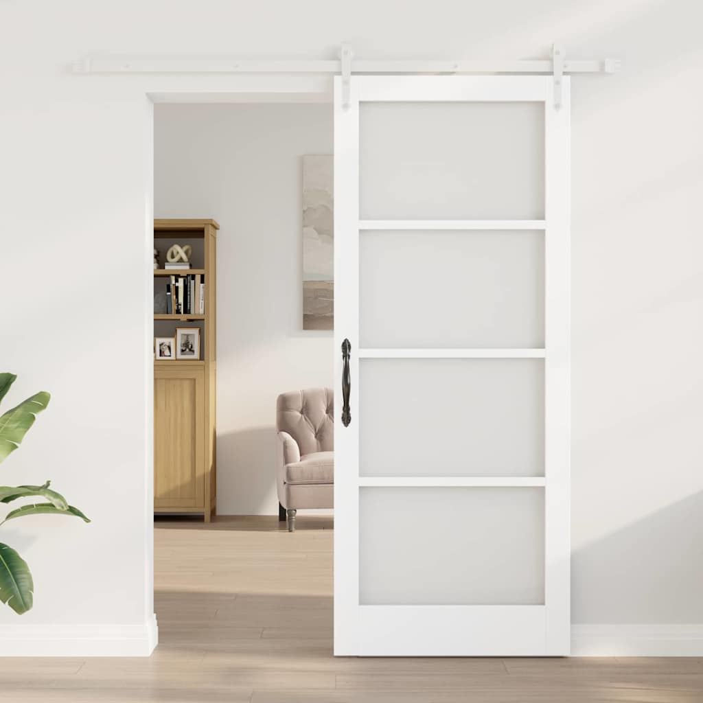 Συρόμενη Πόρτα Λευκό 86 x 211 cm Μασίφ ξύλο πεύκου και γυαλί - Pakobazaar