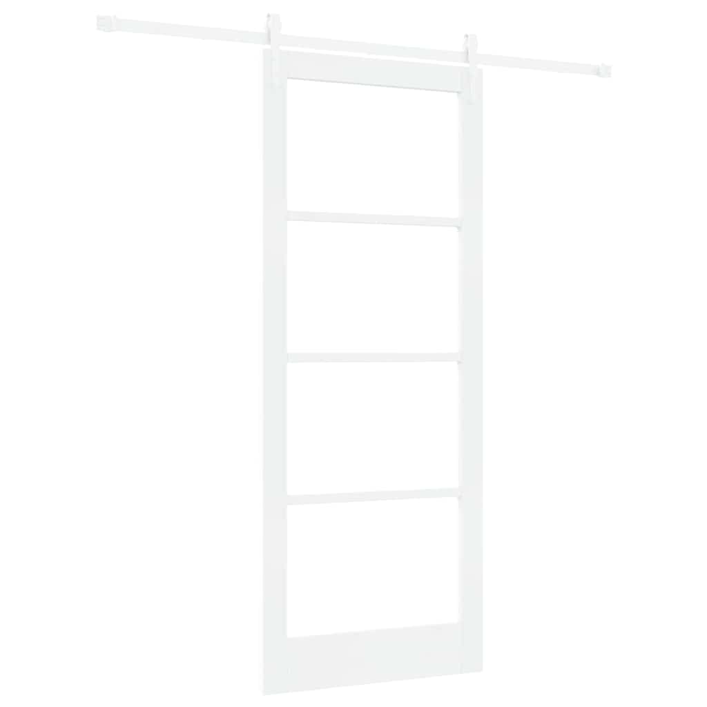 Συρόμενη Πόρτα Λευκό 86 x 211 cm Μασίφ ξύλο πεύκου και γυαλί - Pakobazaar