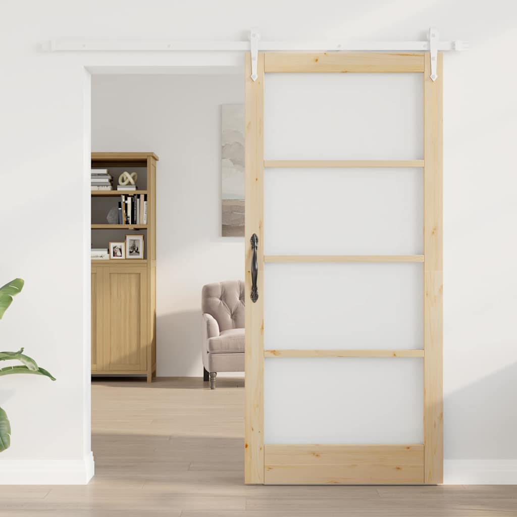 Συρόμενη Πόρτα Φυσικό 93 x 202 cm Μασίφ ξύλο πεύκου και γυαλί - Pakobazaar