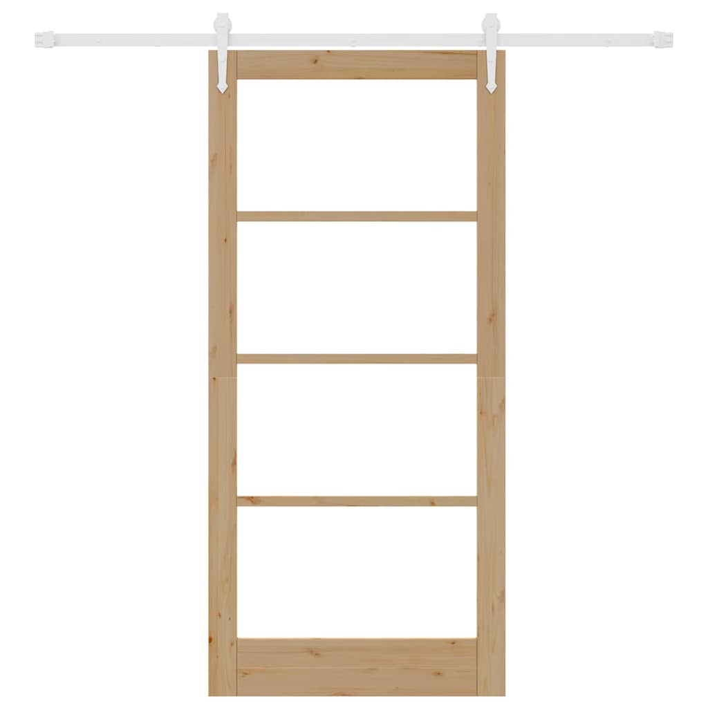 Συρόμενη Πόρτα Φυσικό 93 x 202 cm Μασίφ ξύλο πεύκου και γυαλί - Pakobazaar