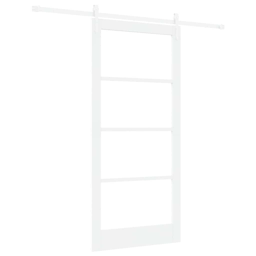 Συρόμενη Πόρτα Λευκό 93 x 202 cm Μασίφ ξύλο πεύκου και γυαλί - Pakobazaar