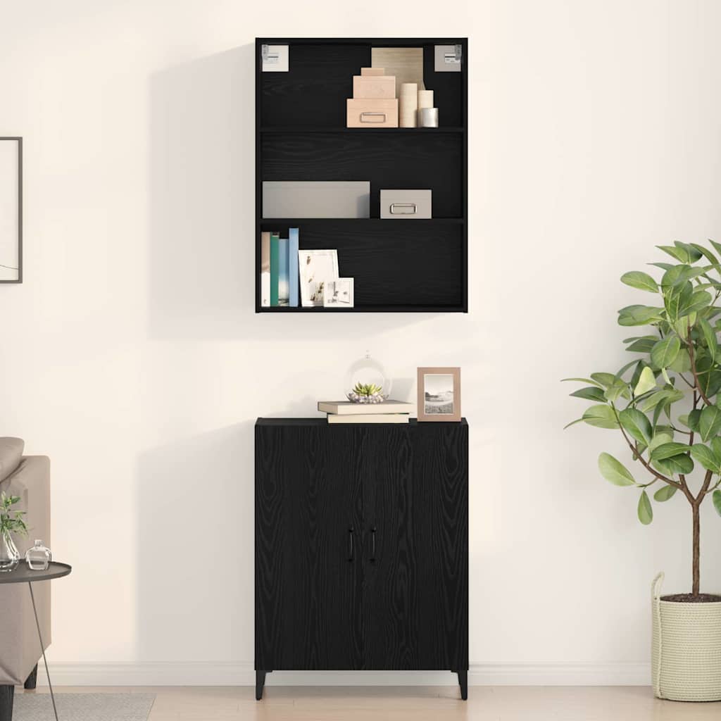 Highboard Μαύρη Οξυά 69,5 x 32,5 x 180 εκ Επεξεργασμένο ξύλο