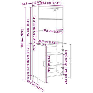 Highboard Μαύρη Οξυά 69,5 x 32,5 x 180 εκ Επεξεργασμένο Ξύλο