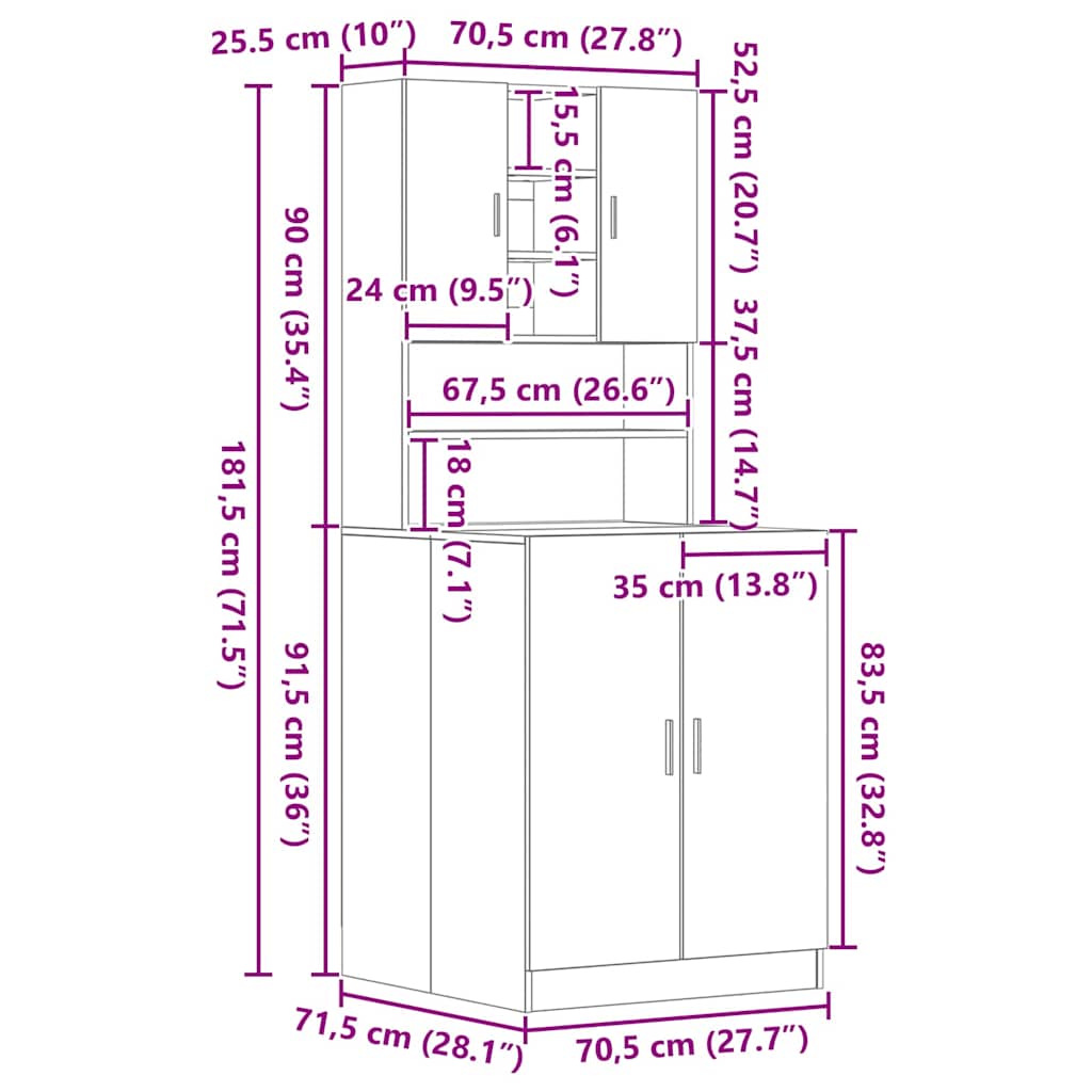Ντουλάπα Πλυντηρίου 2 pcs Μαύρη Οξυά 70,5 x 71,5 x 181,5 εκ